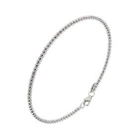 Bracelet or blanc 375 composé perles 2mm diamètre Dimensions intérieures : 48x58mm Système d attache : mousqueton