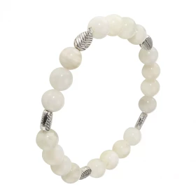 Bracelet Pierre Lune 8mm Motif Feuille Ce Bracelet est composé 20 perles 8mm Pierre Lune 5 intercalaires métal représentan...