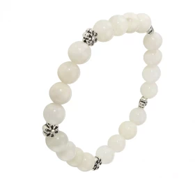 Bracelet Pierre Lune 8mm Motif Fleur Ce Bracelet est composé 20 perles 8mm Pierre Lune 5 intercalaires métal représentant ...
