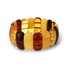Bracelet Plaquettes Ambre multicolore 25mm x 18cm Ambre multicolore Enfilage sur élastique double Largeur : 25mm Longueur ...