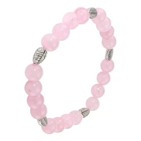 Bracelet Quartz Rose 8mm Motif Feuille Ce Bracelet est composé 20 perles 8mm Quartz Rose 5 intercalaires métal représentan...