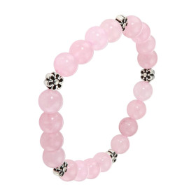 Bracelet Quartz Rose 8mm Motif Fleur Ce Bracelet est composé 20 perles 8mm Quartz Rose 5 intercalaires métal représentant ...