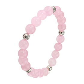 Bracelet Quartz Rose 8mm Oeil porte bonheur Ce Bracelet est composé 20 perles 8mm Quartz Rose 5 intercalaires métal représ...