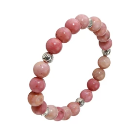 Bracelet Rhodonite 8mm Oeil porte bonheur Ce Bracelet est composé 20 perles 8mm Rhodonite 5 intercalaires métal représenta...