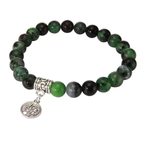 Bracelet Rubis Zoisïte 8mm Breloque Arbre Vie Ce Bracelet est composé 23 perles 8mm d une breloque métal représentant un a...