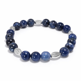 Bracelet Sodalite 8mm Feuille métal Ce Bracelet est composé perles 8mm Sodalite 5 intercalaires métal représentant une feu...