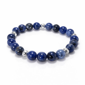Bracelet Sodalite 8mm Oeil porte bonheur métal Ce Bracelet est composé perles 8mm Sodalite 5 intercalaires métal représent...