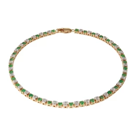 Bracelet Or Jaune 750 Emeraude Diamant Bracelet composé d émeraudes rondes 2.1mm serties à griffes diamants ronds 1.4mm se...