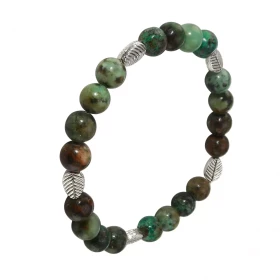 Bracelet Turquoise 8mm Motif Feuille Ce Bracelet est composé 20 perles 8mm Turquoise Africaine 5 intercalaires métal repré...