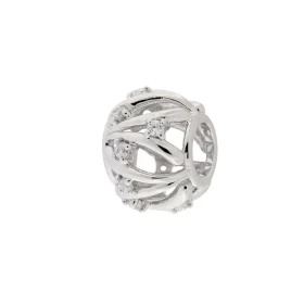 Charm Ajouré Argent 925 rhodié sertis d oxydes Dimensions du charm : 11x9mm Diamètre du trou : 5mm Oxydes zirconium sertis...