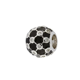 Charm Argent 925 rhodié Boule pavée d oxydes Email Noir Dimensions du charm : 10x10mm Diamètre du trou : 5mm Pavage d oxyd...