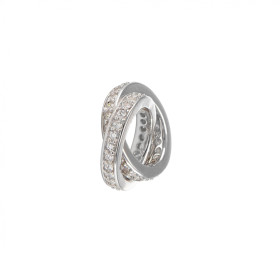Charm argent rhodié composé 2 anneaux entreacés sertis d oxydes zirconium Dimensions du charm : 11x12mm Diamètre du trou :...