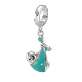  Charm argent rhodié représentant un bébé dans un lange émail bleu Dimensions du pendentif : 10x24mm Diamètre du trou : 5m...