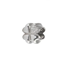 Charm argent rhodié trèfle à quatre feuilles serti d oxydes zirconium sur une feuille Dimensions du charm : 10x10mm Diamèt...