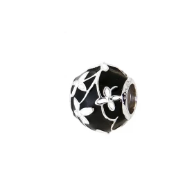 Charm Fleurs Argent 925 Email noir blanc Dimensions du charm : 10x11mm Diamètre du trou : 5mm Fleurs émail blanc, tiges ar...