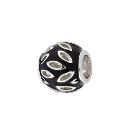 Charm Motifs Ajourés Argent 925 Email Noir Dimensions du charm : 11x9mm Diamètre du trou : 5mm Motifs ajourés argent base ...