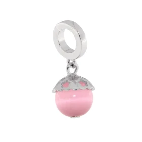 Charm Pendentif Nacre Rose Argent 925 rhodié Longueur du charm 22mm Diamètre du trou : 4,5mm Boule 8mm Compatible toutes m...