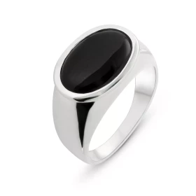  Chevalière Homme Argent 925 Onyx Ovale Pierre ovale 16x10mm 