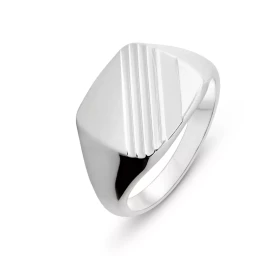  Bague Argent 925 type Chevalière pour Homme Plateau forme carrée 13 x 13 mm rainures diamantées 