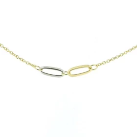  Collier 2 Ors 750 maille ronde motifs ovales modernes Longueur du collier ajustable 43 à 45cm Largeur maille : 1,4mm Dime...