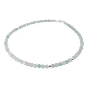 Collier Aigue Marine 6mm Argent Ce collier est composé boules 6mm Aigue Marine, 6 perles facettées Argent 4mm diamètre d u...