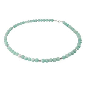 Collier Amazonite 6mm Argent Ce collier est composé boules 6mm Amazonite, 6 perles facettées Argent 4mm diamètre d un perl...
