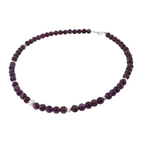 Collier Améthyste 6mm Argent Ce collier est composé boules 6mm Améthyste, 6 perles facettées Argent 4mm diamètre d un perl...