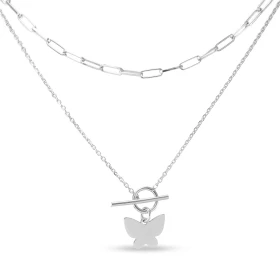  Collier Argent 925 2 rangs papillon 