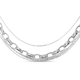 Collier argent rhodié 5 rangs composé d une chaîne des maillons ovales 5,5mm large 4 chaînes maille forçat 1,2mm large Lon...