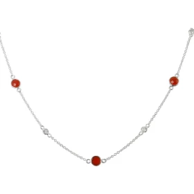 Collier Argent 925 Cornaline Oxyde zirconium Collier composé d une chaine forcat, 5 cornalines facettées 5mm 6 oxydes rond...