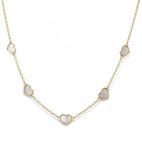 Collier argent 925 doré composé 5 coeurs 5mm large sertis nacre Chaîne maille forçat 1,3mm large Longueur ajustable 40 à 4...