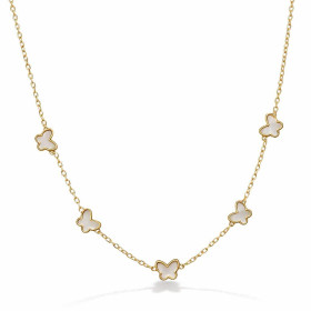 Collier argent 925 doré composé 5 papillons 5mm large sertis nacre Chaîne maille forçat 1,3mm large Longueur ajustable 40 ...