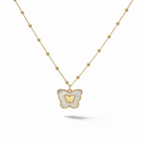 Collier argent 925 doré composé d un papillon 12x15mm nacre Chaîne maille forçat 0,9mm large perles 1,8mm diamètre Longueu...