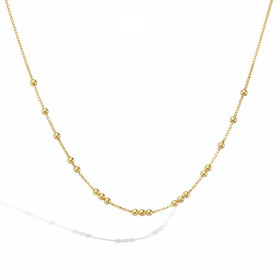 Collier argent 925 doré composé 19 perles d argent fixes 2 mm diamètre Chaîne maille vénitienne 0,7mm large Longueur ajust...