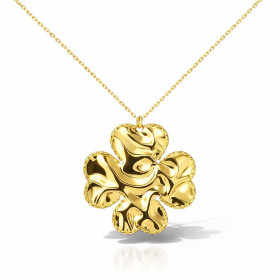 Collier argent 925 doré composé d un trèfle porte bonheur réversible satiné d un côté lisse l autre Chaîne maille forçat 1...