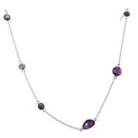 Collier Argent 925 Améthyste Collier composé d une chaine forcat 6 pierres facettées formes differentes Longueur ajustable...