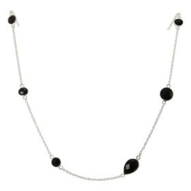  Collier Argent 925 Onyx Collier composé d une chaine forcat 6 pierres facettées formes differentes Longueur ajustable 41 ...