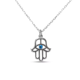 Collier argent rhodié composé d une main fatma 12x10mm Chaîne maille forçat 1mm large Longueur ajustable 40 à 44,5cm Systè...