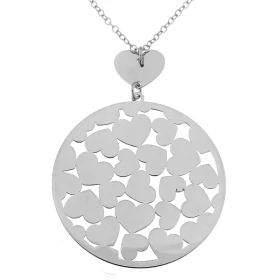 Collier Argent 925 Motif rond ajouré coeurs Dimensions du motif : 52x40mm Largeur maille : 1,6mm Longueur du collier ajust...