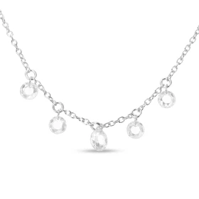 Collier argent rhodié composé 5 oxydes zirconium pendants dont le plus grand mesure 6mm diamètre Chaîne maille forçat rond...
