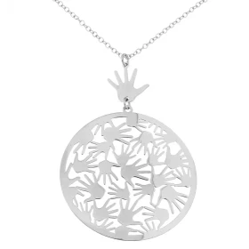 Collier Argent 925 Pendentif motif mains Motif rond argent ajouré mains Diamètre du motif : 40mm Largeur maille : 1,5mm Lo...