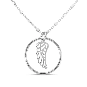 Collier argent rhodié composé d une plume dans un cercle 15mm diamètre Chaîne maille fantaisie 1,1mm large Longueur ajusta...