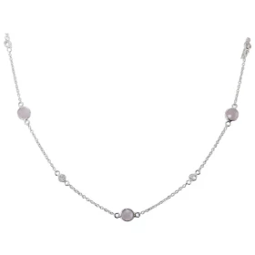 Collier Argent 925 Quartz rose Oxyde zirconium Collier composé d une chaine forcat, 5 pierres facettées 5mm 6 oxydes ronds...