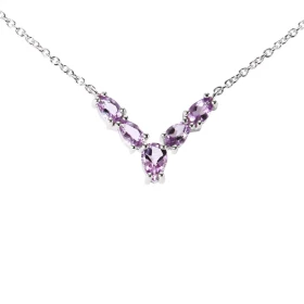  Collier Argent 925 Rhodié Améthyste Poires Maille forçat 1.5mm large Longueur du collier ajustable 42 à 46cm Motif centra...