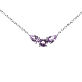  Collier Argent 925 Rhodié Améthyste Ronde Poires Maille forçat 1.5mm large Longueur du collier ajustable 42 à 46cm Motif ...
