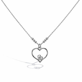 Collier argent 925 rhodié composé 6 perles fixes 1 pendentif forme cœur serti d un oxyde zirconium Chaîne maille forçat 0,...