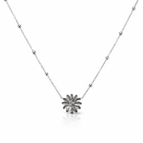 Collier argent 925 rhodié composé d une fleur sertie d un oxyde zirconium Chaîne maille forçat 0,8mm large perles 1,8mm di...