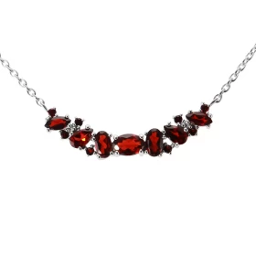  Collier Argent 925 Rhodié Grenat Maille forçat 1.5mm large Longueur du collier ajustable 42 à 46cm Motif central serti pi...