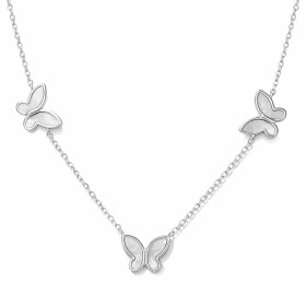 Collier argent 925 rhodié composé 3 papillons nacre blanche Chaîne maille forçat 1,3mm large Longueur ajustable 41 à 45cm ...