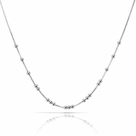 Collier argent 925 rhodié composé 19 perles d argent fixes 2 mm diamètre Chaîne maille vénitienne 0,7mm large Longueur aju...